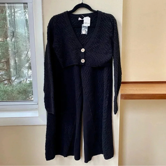 NWT Free People Ziggy Wide Leg Pants Sweater Set Crop Top Cardi Large Black - Picture 2 of 12
